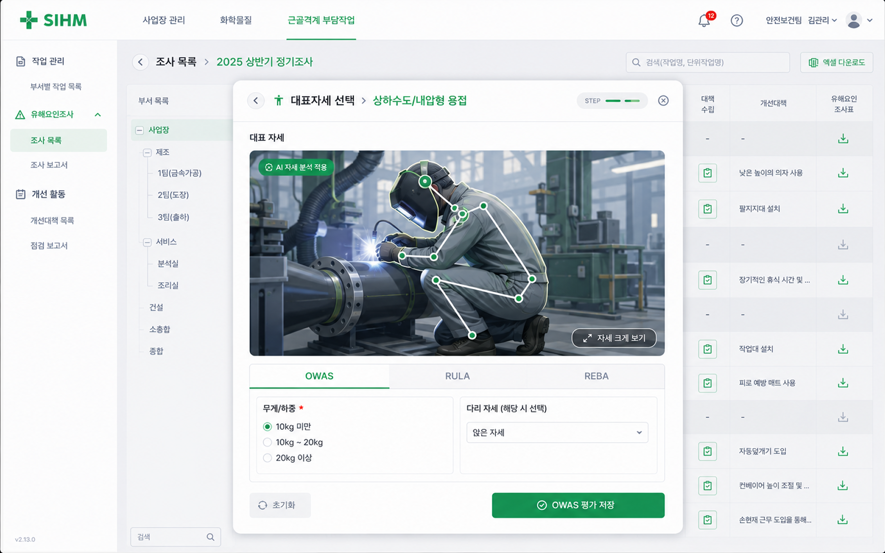 SIHM 근골격계 부담작업 대시보드
