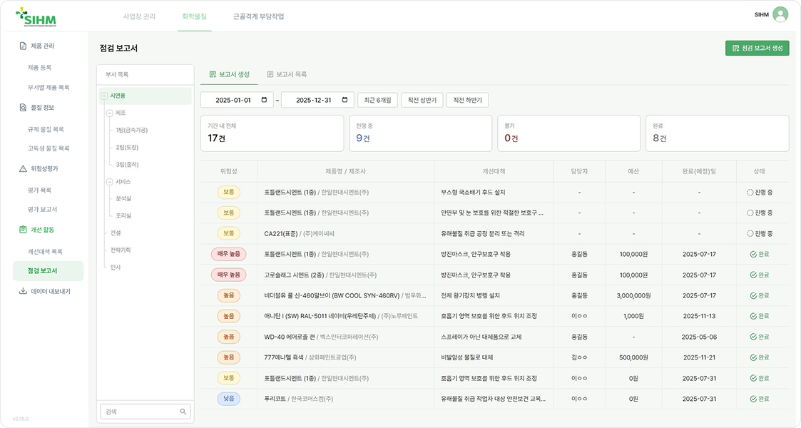 이행 현황 관리 화면